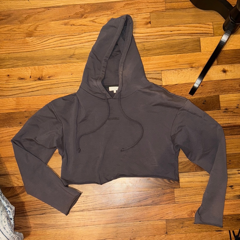 Meshki Charcoal Gray Cropped Hoodie